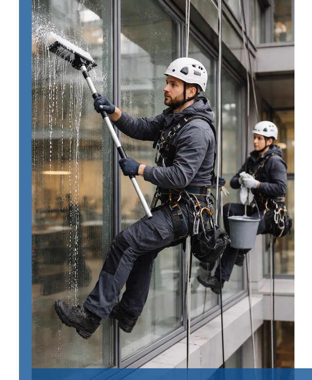 Профессиональная мойка витражей промышленными альпинистами в Изобильном