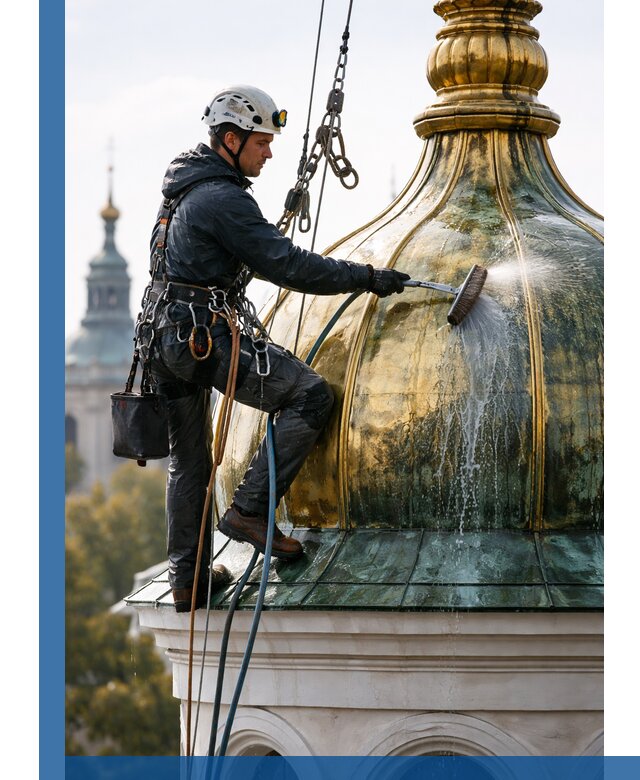 Профессиональная мойка куполов и шпилей высотными альпинистами в Изобильном