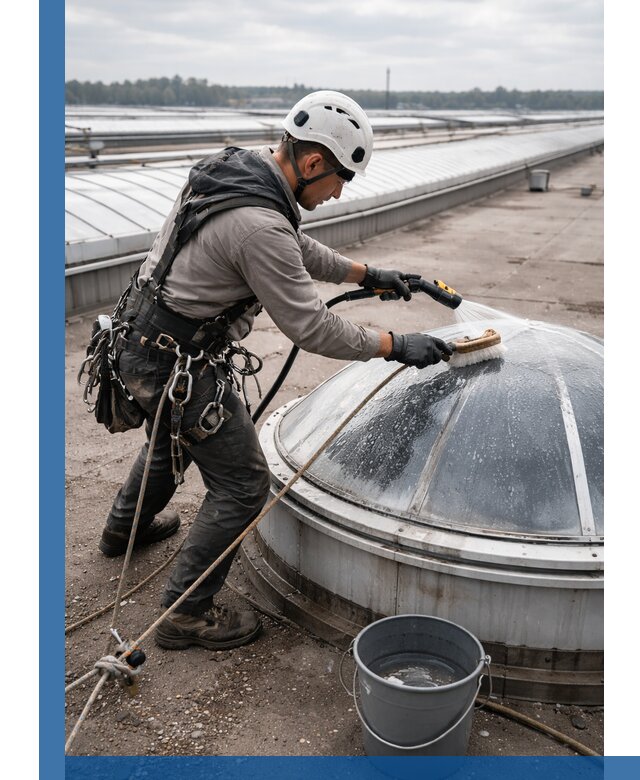 Мойка зенитных фонарей на кровле для промышленных объектов в Изобильном