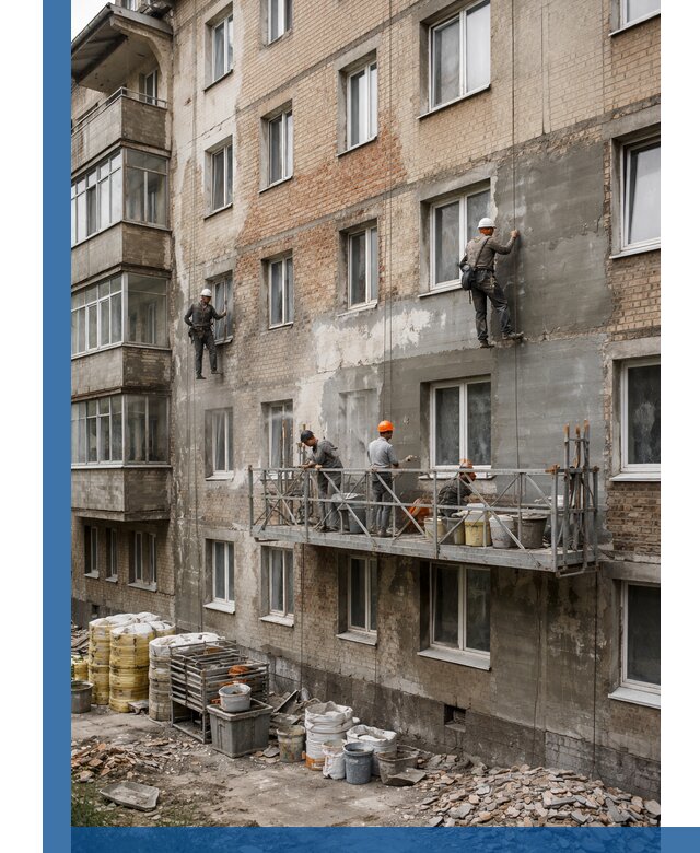 Капитальный ремонт фасада в Изобильном с восстановлением и гидроизоляцией