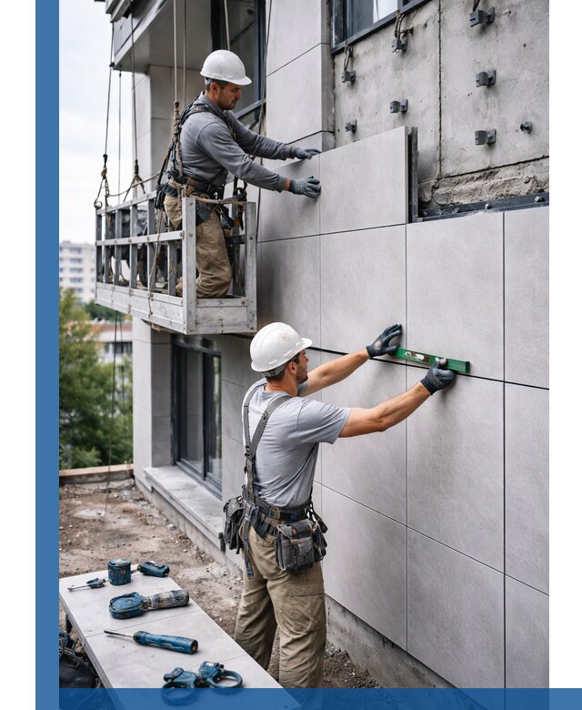 Монтаж керамогранита на фасад в Изобильном под ключ с гарантией качества