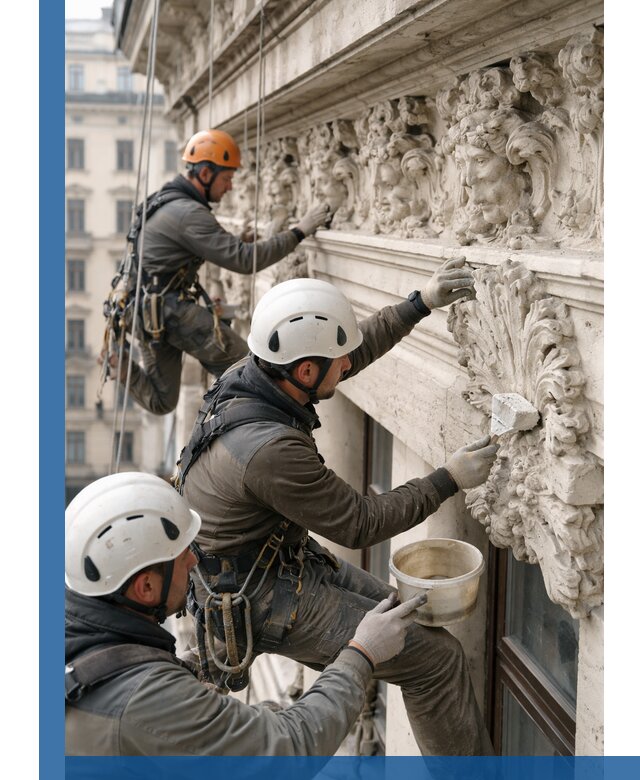 Реставрация фасадной лепнины с высотными работами в Изобильном