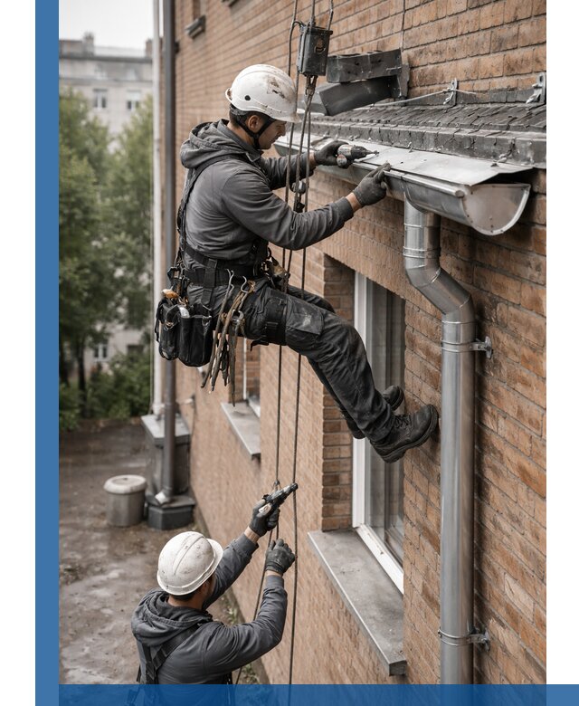 Монтаж водосточной системы на здании в Изобильном под ключ