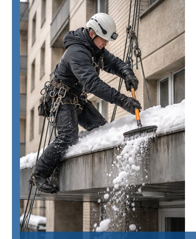 Очистка козырьков от снега в Изобильном круглогодично безопасно