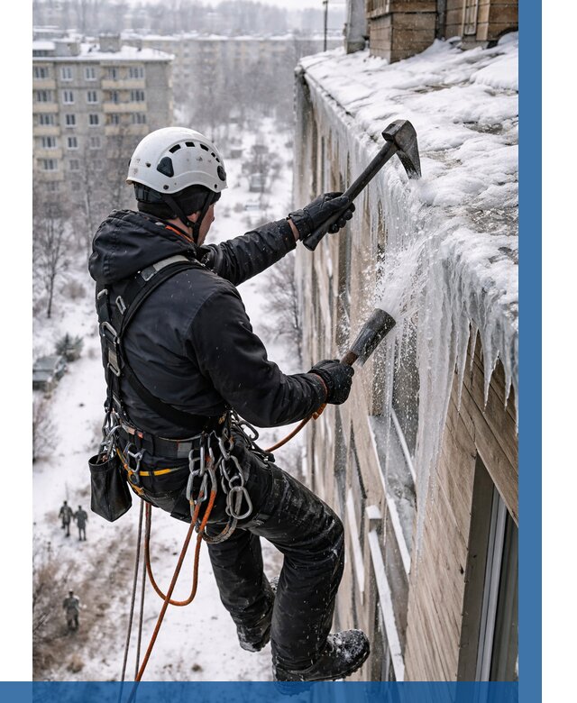 Сбивание сосулек с крыши в Изобильном по цене от 4675 р. | ВЫСОТНИК-Збл