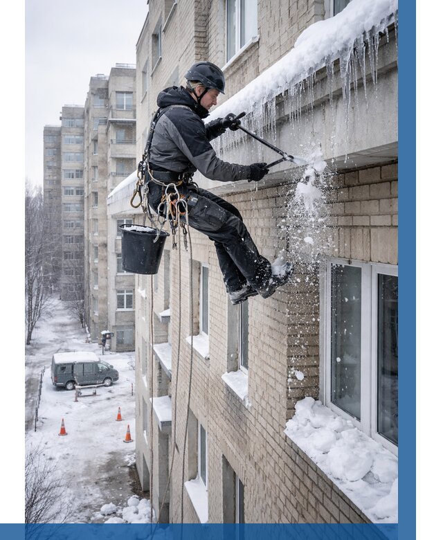 Удаление наледи с карнизов в Изобильном от 364 р. | ВЫСОТНИК-Збл
