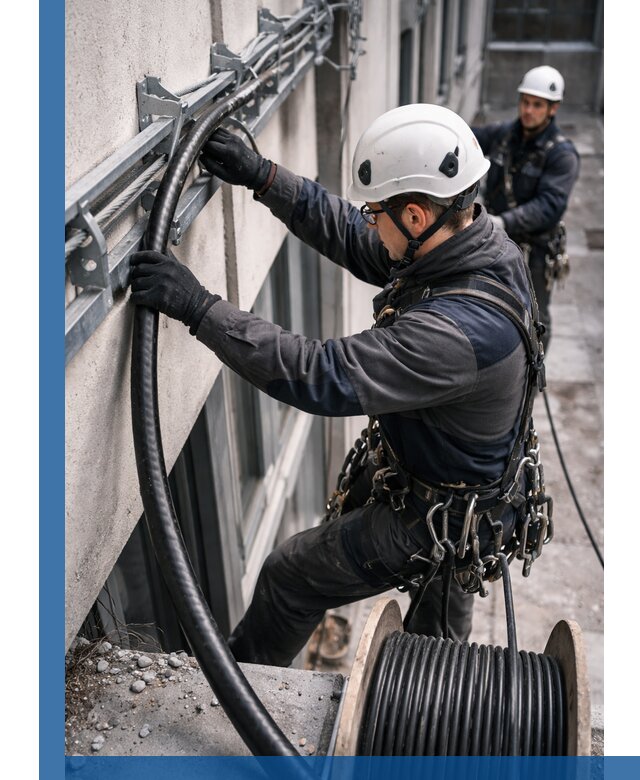 Протяжка кабеля питания на высоте в Изобильном с гарантией безопасности и качества