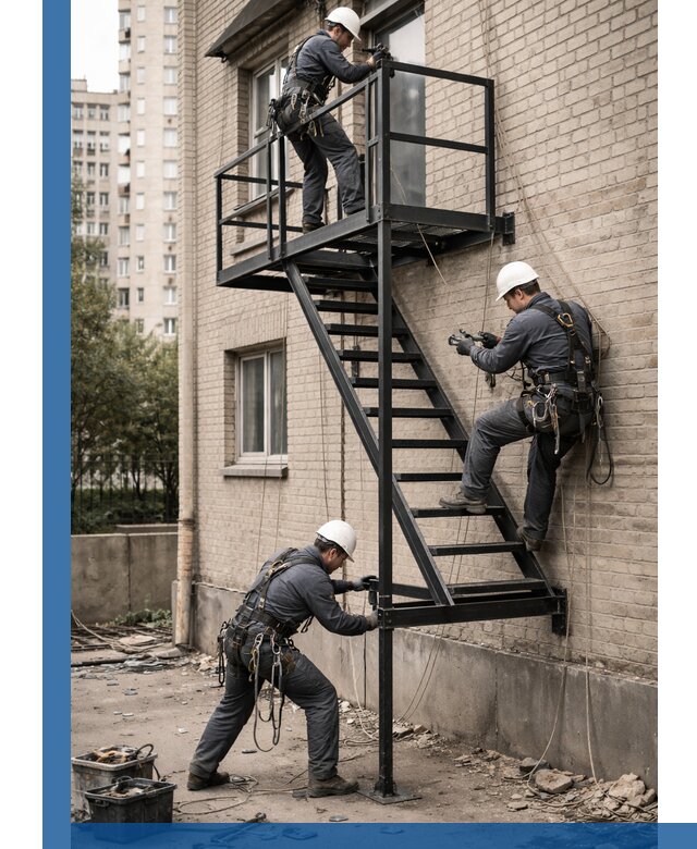 Монтаж пожарной лестницы в Изобильном, установка и крепление