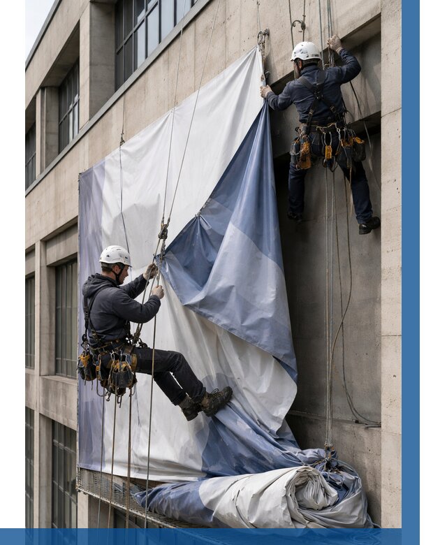 Демонтаж баннеров с фасада в Изобильном от 4675 р. | ВЫСОТНИК-Збл