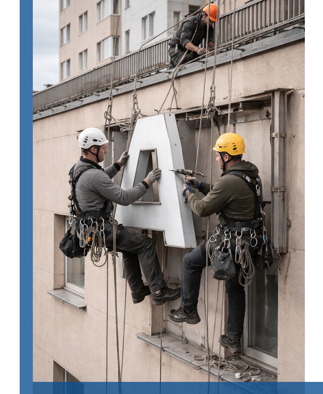 Ремонт и восстановление наружных вывесок на высоте в Изобильном