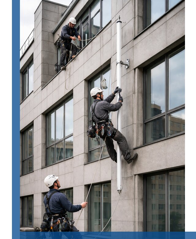 Монтаж флагштока на фасаде здания с креплением и герметикой в Изобильном