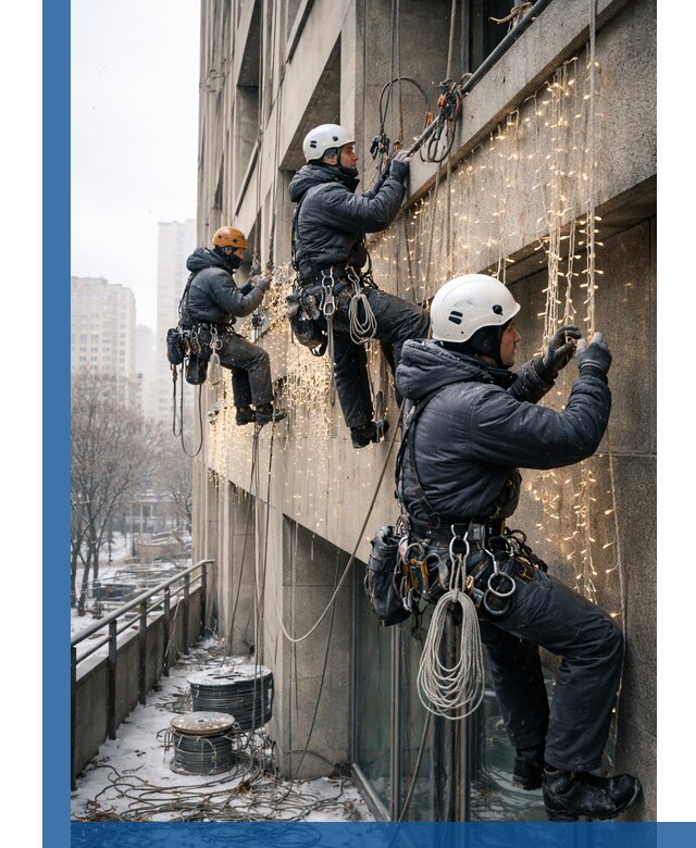 Монтаж новогодней иллюминации и украшение фасадов в Изобильном