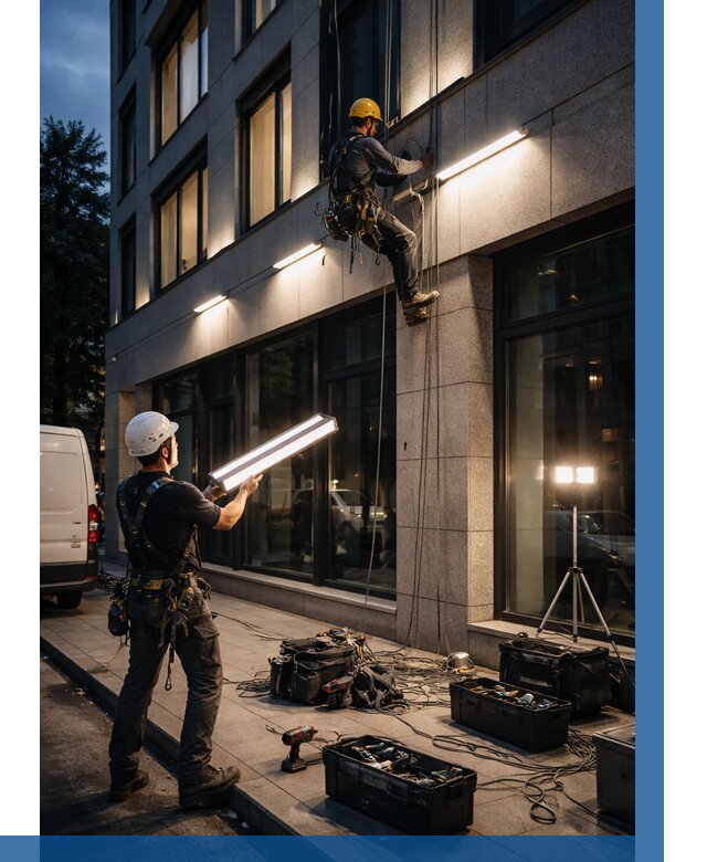 Монтаж архитектурной подсветки здания в Изобильном от 2597 р.|ВЫСОТНИК-Збл