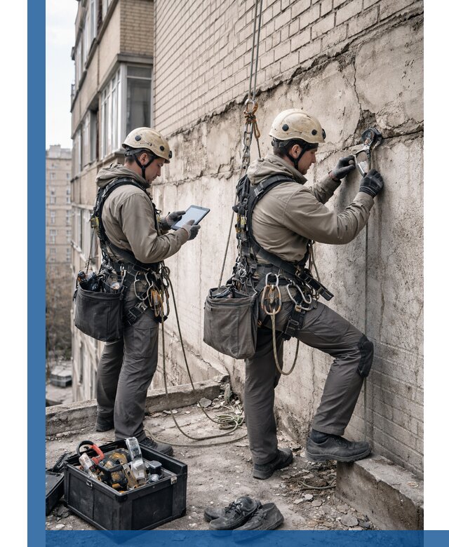 Обследование фасада промышленными альпинистами в Изобильном