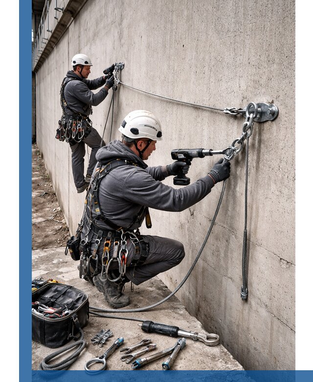 Монтаж анкерных линий высотной безопасности в Изобильном