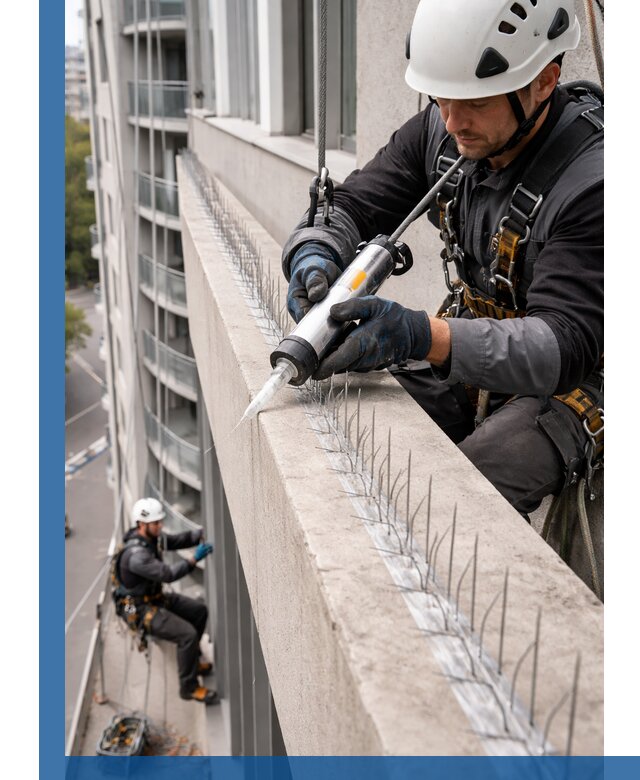 Установка шипов от птиц на фасадах и кровлях в Изобильном